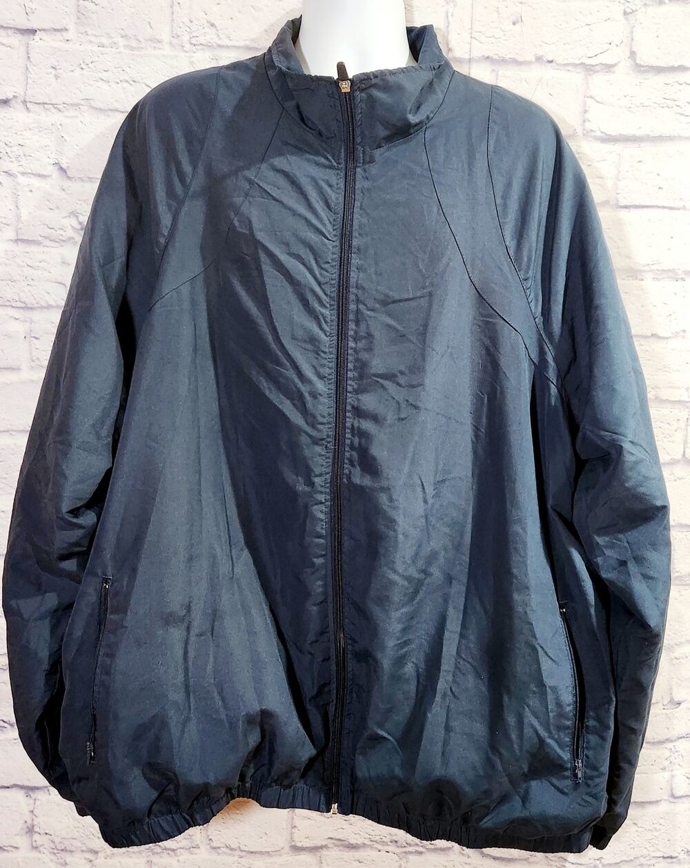 BCG Dark Blue Full Zip Mesh Lined Windbreaker XXXL Zip Pockets Lightweight
